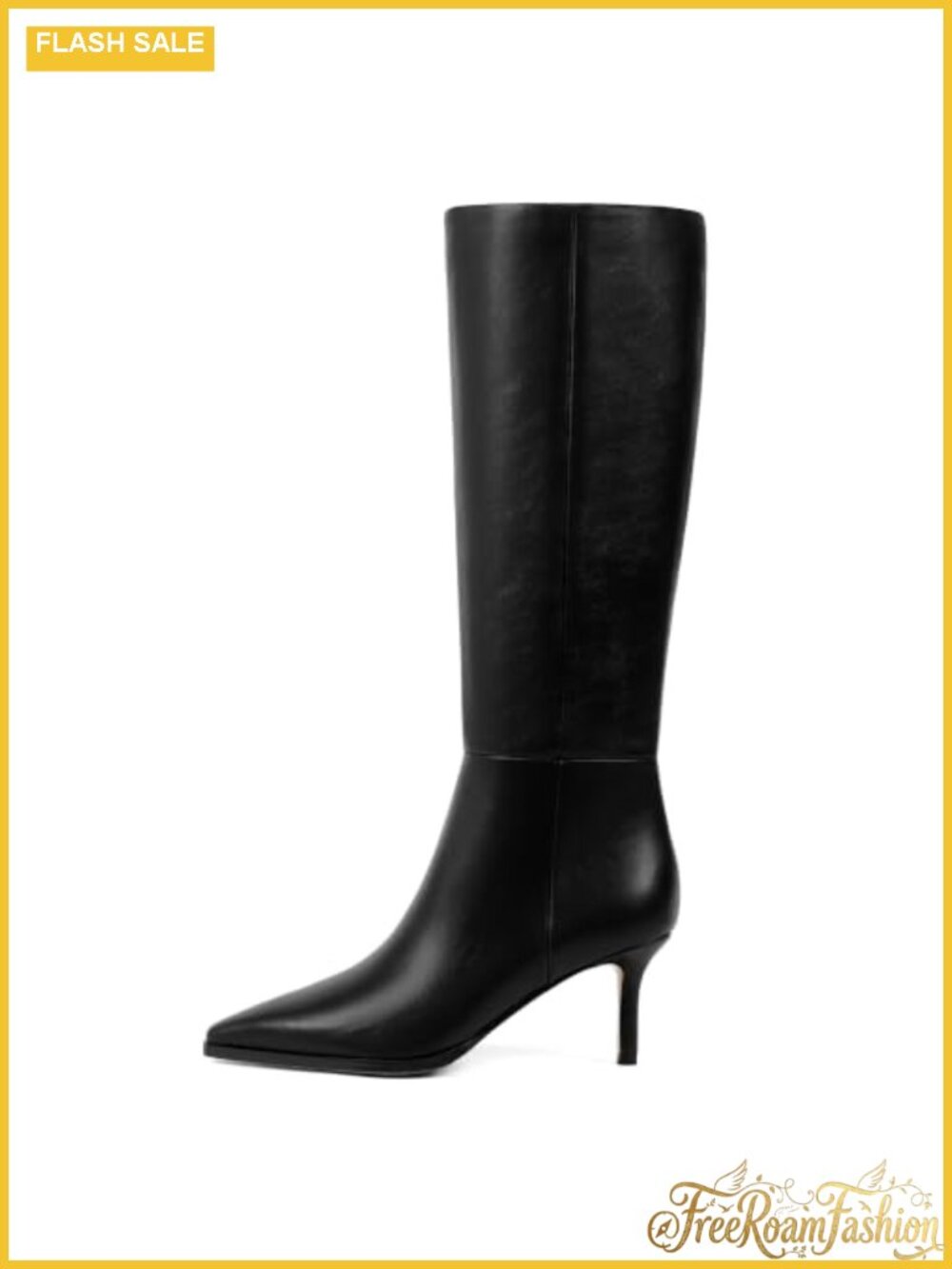 Faux Leather Knee High Boots Pointed Toe Stiletto Heel Side Zip